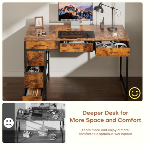 HLDIRECT 47" Computer Desk with 6 Drawers, Home Office Desk with Large Storage for Home Office,Gaming,Writing Study,Work (Brown) - Image 6