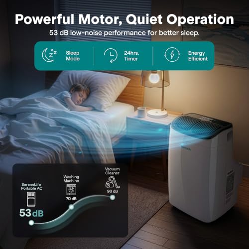 Image of SereneLife 10,000 BTU Portable Air Conditioner with Dehumidifier & Fan | Portable AC Unit with WiFi for Wide Area Climate Control | Compact Standing Air Conditioner with Window Kit