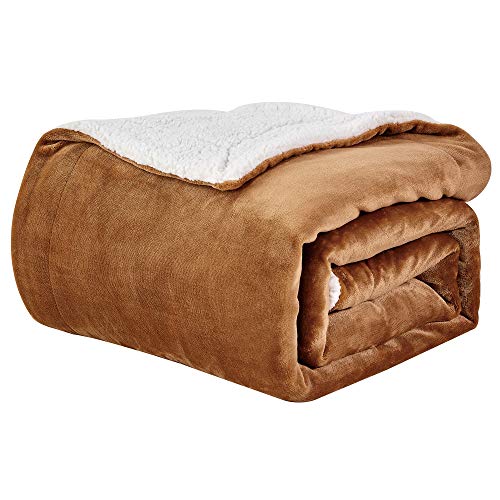 WAVVE Manta Sherpa Franela Reversible 220x240 cm para Cama 135/150, Manta Felpa de Sofá 100% Microfibra Suave, Caliente, Transpirable para Hogar, Oficina, Viaje Camello