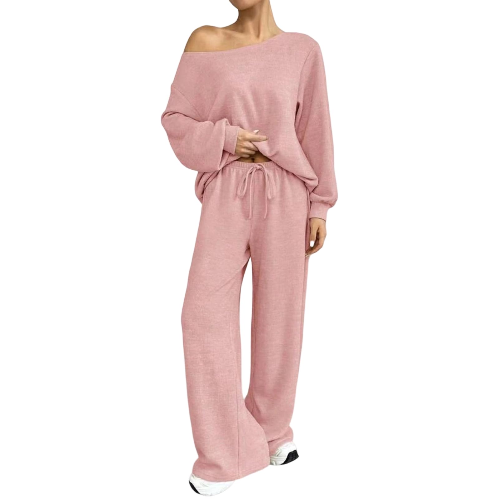 Jogginganzug Damen Elegant Schulterfrei Oberteile Leichter Langarmshirt