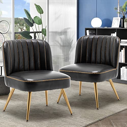 Sillón Armazón Metal Tapizado Cuero Sintético Negro miniatura 1