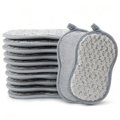 yolzhxe 12 Piezas Esponjas Cocina, Esponja para Lavar Doble Cara Antiarañazos, Reutilizable Estropajo Microfibra, para Superficies del Hogar, Cocinas, Baños, Paredes