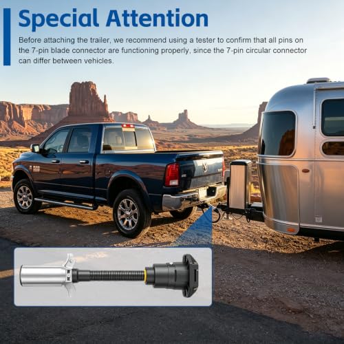 Image of 7 Pin Round to 7 Pin Trailer Adapter 7 Pole Round to 7 Way RV Flat Adapter Blade Trailer Connector Plug for Semi Truck Tractors Commercial Vehicle with Mounting Bracket