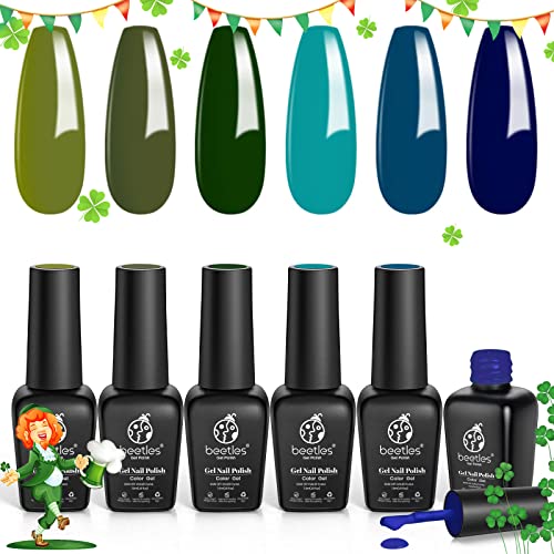 Beetles Green Gel Nail Polish Kit - Olive Green Avocado Gel Polish Set St. Patrickâs Day Gel Kit Navy Blue Dark Blue Turquoise Soak Off Nail Lamp Nail Gel Kit Nail Art Gifts Box