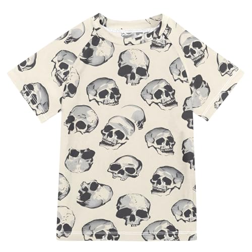 Boys Rash Guard Short Sleeve Swim Shirts for Boys Skulls Watercolor Sun Protection 7-8T