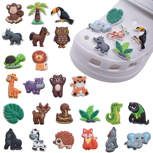 TRHDFW 30 ciondoli decorativi per scarpe, animali della giungla, safari, scimmia, leone, tigre, zebra, elefante, ciondoli per scarpe, in PVC, accessori per bomboniere, regali di compleanno, Plastica