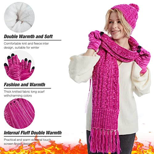 MissShorthair Womens Beanie Winter Hats 3 in 1 Knit Warm Hat Gloves and Scarf Set Women Scarves for Cold Weather2