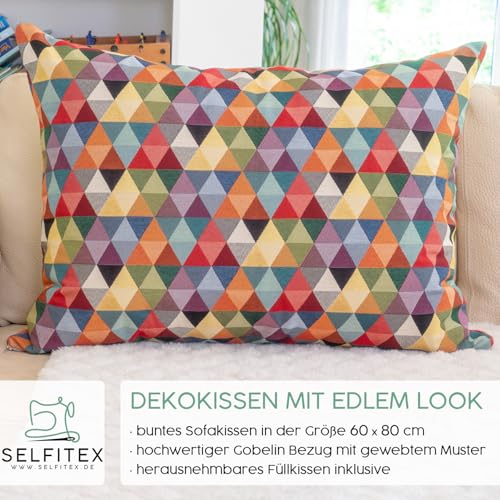 Selfitex Buntes Couchkissen XXL 60x80 cm, Sofakissen mit Füllung und Bezug, kuschelweiches Lesekissen, dekoratives Fernsehkissen, Deko- und Kopfkissen, Rückenkissen (Dreieck)