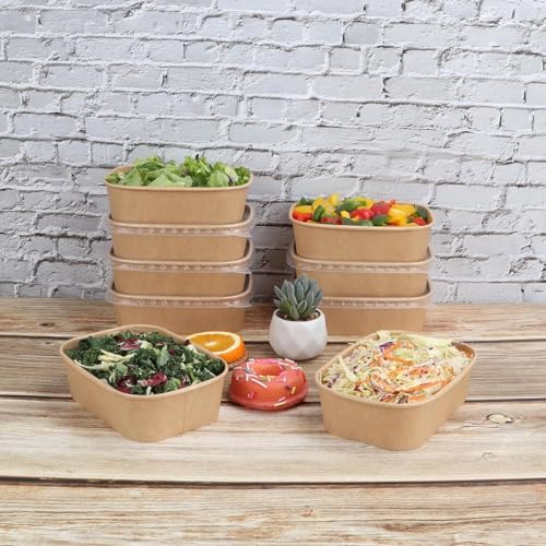 Image of 25 PACK 650 ml Paper Disposable Containers For Food with Lids | Rectangular Meal Prep Containers & Take Out Box | Leak-Proof Food Storage Containers, Food Packing Box For Kitchen