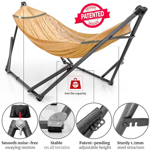 Image of Tranquillo Combo x2 Hammocks with Stand for Outside & Tree Straps, Heavy Duty Hammock with Stand 600lbs for Indoor Outdoor Patio Backyard, x2 Hammocks for 2 Person (Combo - Yellow, Medium)