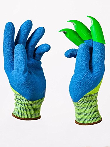 Honey Badger Garden Gloves 10031-Blue GreenClaws-Sz8-R Garden Gloves with Claws for Digging, Women's Large Size 8'/Men's Small, Blue/Green