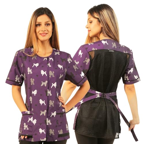 Ladybird-Line-Waterproof-Dog-Grooming-Smock-Purple-Poodle-Design-Pet-Grooming-Jacket-for-Professionals-Lightweight-and-Hair-Resistant-X-Large Ladybird Line Waterproof Dog Grooming Smock Purple Poodle Design Pet Grooming Jacket for Professionals Lightweight and Hair Resistant X Large
