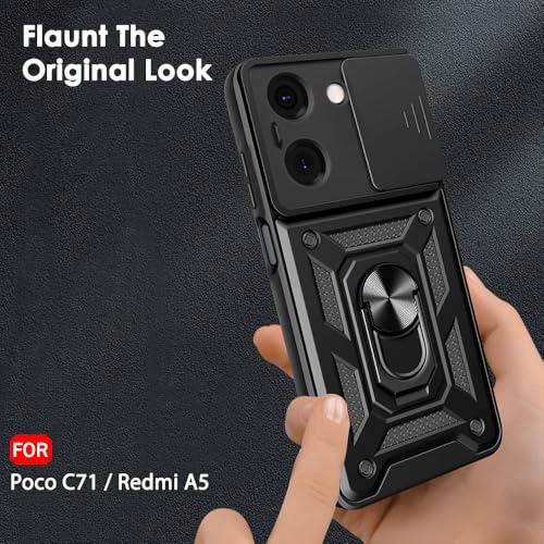 Image of TheGiftKart Tough Armor Bumper Back Cover Case for Poco C71 / Redmi A5 | Sliding Camera Cover, KickStand & Ring Holder | 360 Degree Protection Back Cover Case for Poco C71 / Redmi A5 (PC & TPU, Black)