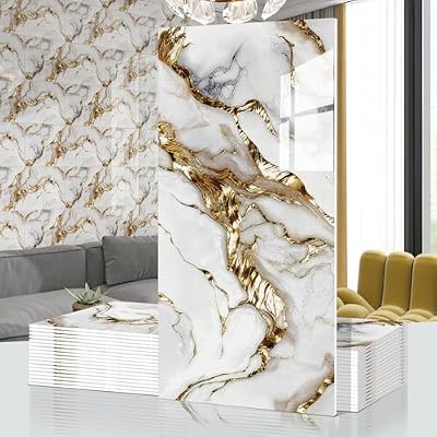 Marble Peel and Stick Backsplash Waterproof 23.6"x11.8" PVC Wall Panels, PVC Foam Marble Tile, Back Splash Stick on Tiles (Not Real Tile) for Kitchen Bathroom Living Room (20, White Gilding)