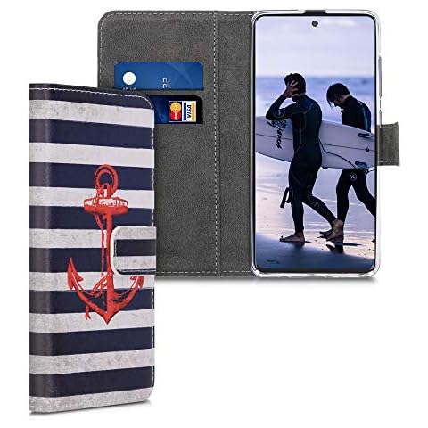 kwmobile Carcasa de Cuero sintético para Samsung Galaxy A51 con Tarjetero y Stand - Ancla Vintage Cover