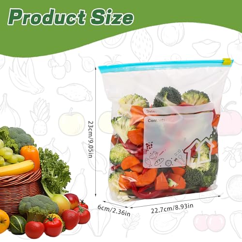 50 Pcs Zip Lock Bags, Food Storage Freezer Bags (2.27L) Reusable Sandwich Bags Food Storage Bags with Expandable Bottom, BPA Free Zip Seal Freezer Bags for Fruits, Vegetables, Meat, Grains