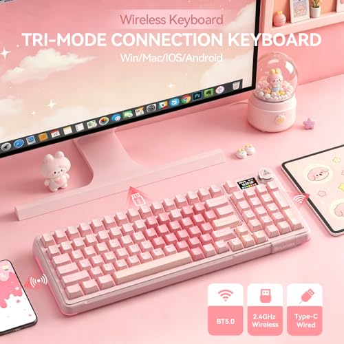 Image of SOLAKAKA A99 Pro Wireless Gaming Keyboard with LCD Screen & Metal Knob, 96% Layout Mechanical Keyboard, 2.4GHz /BT5.0 /USB-C, Hot Swappable, Creamy Keyboard with Gasket Structure, RGB, for Win /Mac