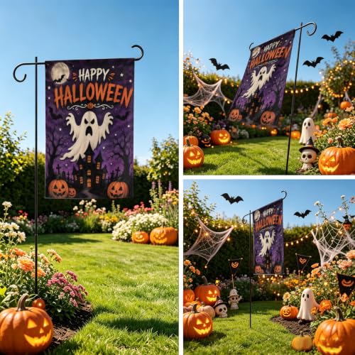Ghost Pumpkin Bat Halloween Garden Flag 12x18 Inch Haunted House Yard Flag - image 5