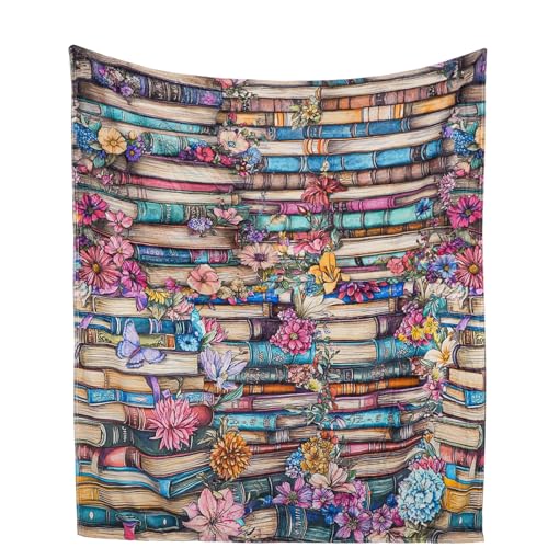 Nqhsionv Cobertor floral para amantes de livros, presentes para quem gosta de livros, leitor, clube de livros, bibliotecário, livros, acessórios de leitura - 152 cm x 127 cm