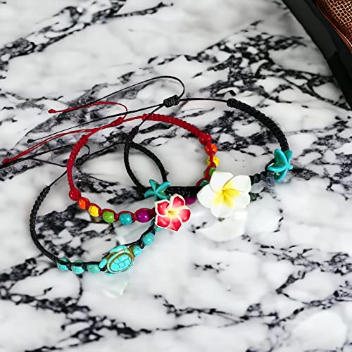 LAVIP Leather Anklet or Bracelet Starfish Turquoise Hawaiian Plumeria Flower Starfish Turquoise Hemp Bracelet3