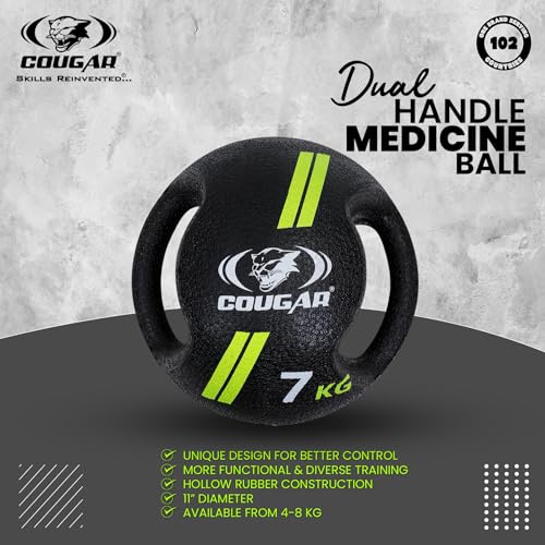 Image of COUGAR Dual Handle Rubber Moulded Medicine Ball for Home and Gym Intense Workout, 7 KG