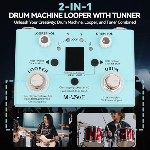 Image of M-VAVE Looper Pedal Drum Machine with Tuner 11-Minute Loop, 30 Preset Drum Patterns, App Editing & Sharing, Dual Power Modes, Tuner, Drum Machine, Loop Mixed Mode
