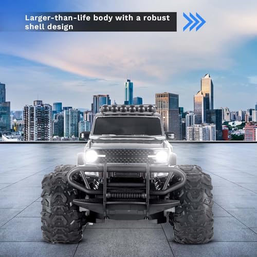 Image of popsugar Off Roader Rechargeable Remote Control Car | RC Car Monster Truck | 4 Headlight Modes | Lithium Battery | C-Type Charging | 2.4GHz Remote Controller | Made in India, Grey