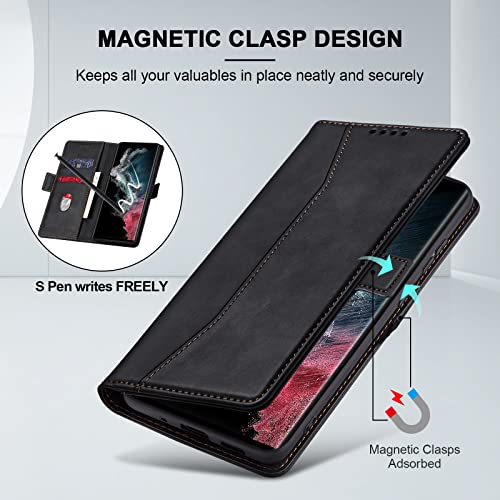 Image of Jasonyu Flip Wallet Case for Samsung Galaxy S22 Ultra 5G,Leather Magnetic Folio Cover with Card Holder,Kickstand - TPU Shockproof Durable Protective Phone Case,Black