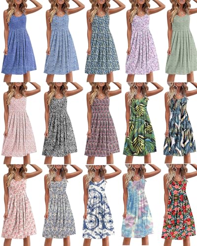 Image of Akihoo Women Summer Casual Sleeveless Midi Plain Pleated Tank Vest Dresses
