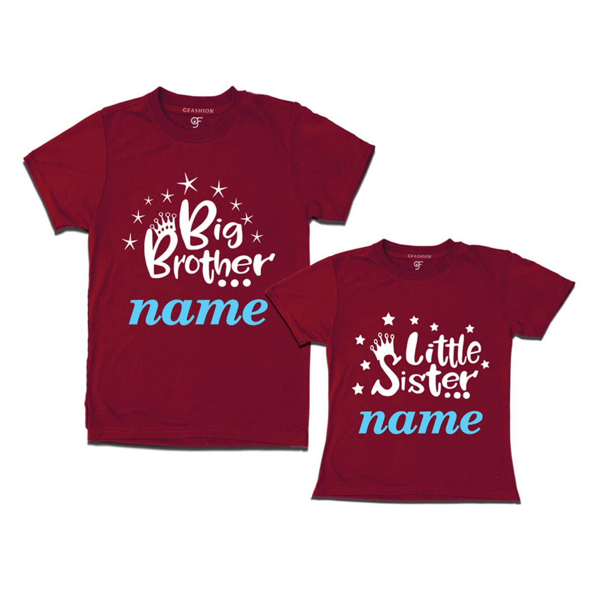 MTEE Big Brother and Little Sister t-Shirts with Names for boy and Girl Combo Pack Set of 2 Cotton Round Neck t-Shirts