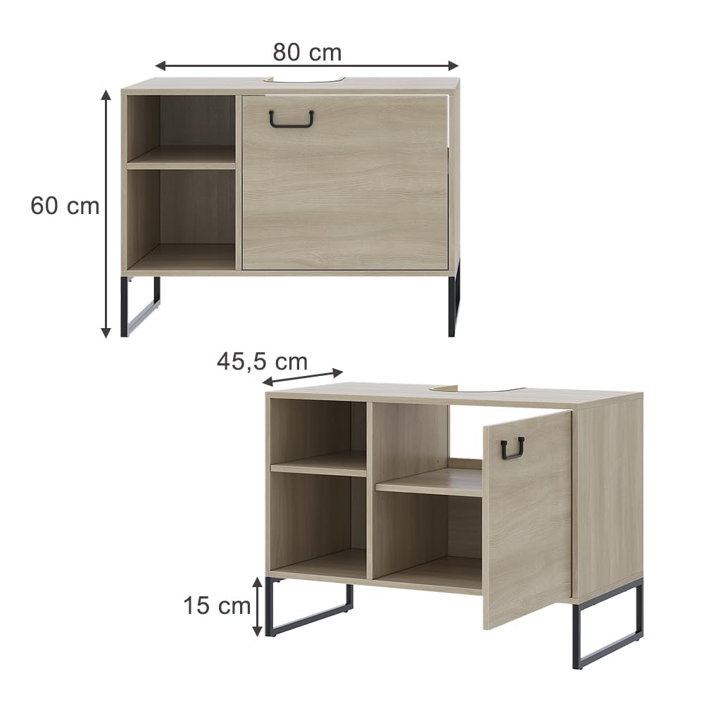 Set Mobili Bagno Vicco Vionna 80 Cm – Mobile Sottolavabo, Specchiera E Colonna, In Truciolare E Acciaio, Elegante E Spazioso, Facile Da Montare