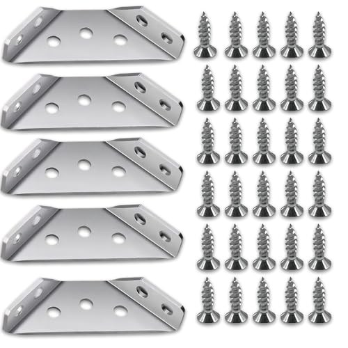 BellRhein Universal Stainless Steel Furniture Corner Connector, Shelf Brackets 20PCS Silvery, for Furniture Corner Connectors, Wooden Furniture Triangle Stabilizer, Including 140 Screws.
