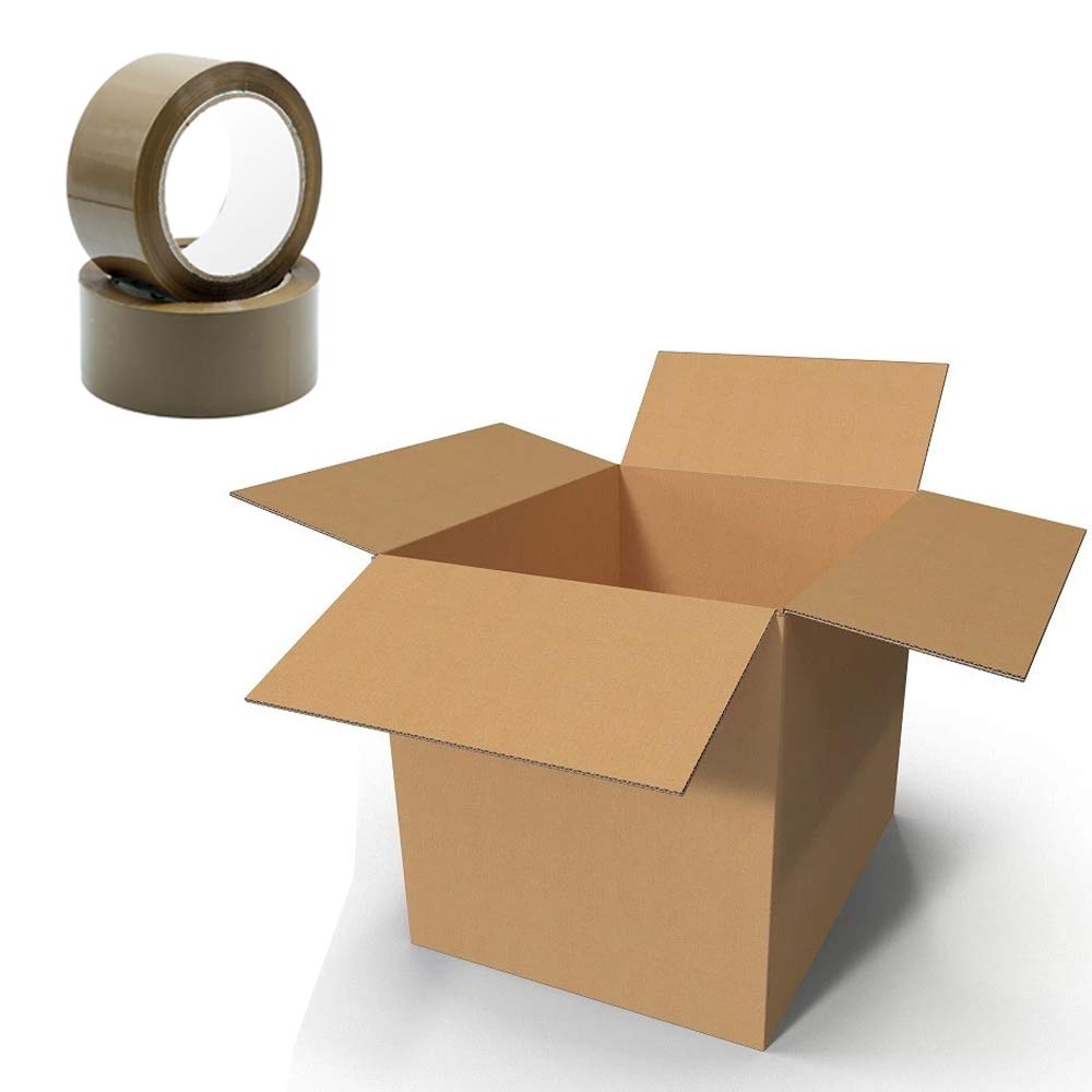 AKAR Double Wall Extra Large (L) Cardboard Boxes (45.7cm x 30cm x 30 cm) for Moving House, Removals, Packing Including Economy Brown Tape (10 Boxes + 2 Brown Tapes)