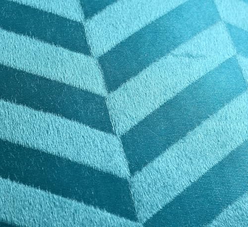 Image of TEXIVA Premium Velvet Cushion Covers Set of 5, 16x16 Inch Sofa Cushion Covers with Hidden Zipper, Modern Chevron Pattern - Blue