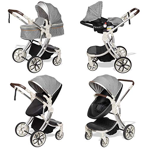 ib style® JUMA 3 in 1 Combi - Kinderwagen + Buggy |incl. Auto stoeltje |incl. Regenhoes |inklapbaar |ZWART/GRIJS - Afbeelding 4