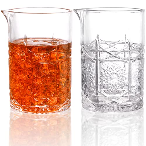 Coloch 2 Stück Kristall-Cocktail-Rührgläser, 625 ml, Vintage-Bar-Mixkrug, beschwerter Boden, nahtlose Cocktail-Rührgläser für Whiskey, Martini, spülmaschinenfest Cover