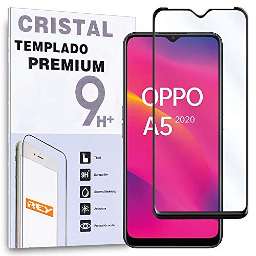 REY Protector de Pantalla 3D para OPPO A5s, Negro, Premium, Protección Completa, 3D / 4D / 5D