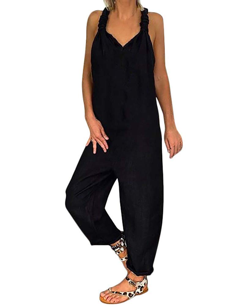 Onsoyours Petos de Pantalones Largo Casual para Mujer Verano Baggy Harem Mono Suelto Moda Bolsillos Overoles Jumpsuit Tirantes Color Sólido Pantalón