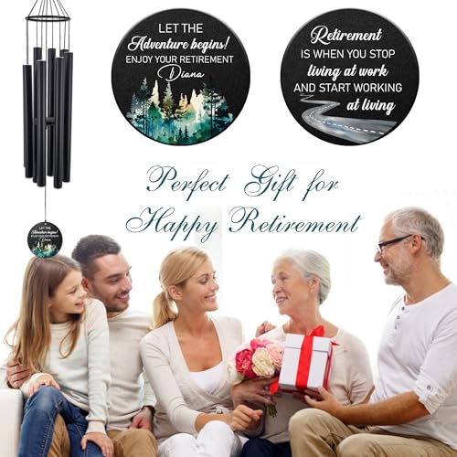 Image of Personalized Retirement Wind Chimes for Outside, 36 inch Happy Retirement Gift for Women, Men, Coworker, Colleague, Boss, Teacher, Nurse, Friend, Going Away Garden Patio Decor
