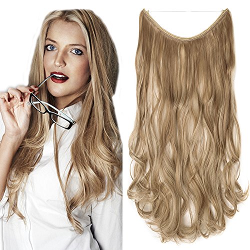 SEGO Haarteil Extensions Haarverlängerung 1 Tresse Haare Haarverdichtung mit Unsichtbarer Draht Sandy Blonde & Blond Bleichen Wavy-50 cm-90g Cover
