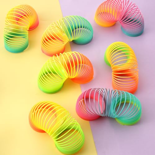 johouse rainbow magic spring party favors for kids 12 pcs colorful plastic spring toy treasure box toys for classroom fun goodie bags stuffers for kids birthday