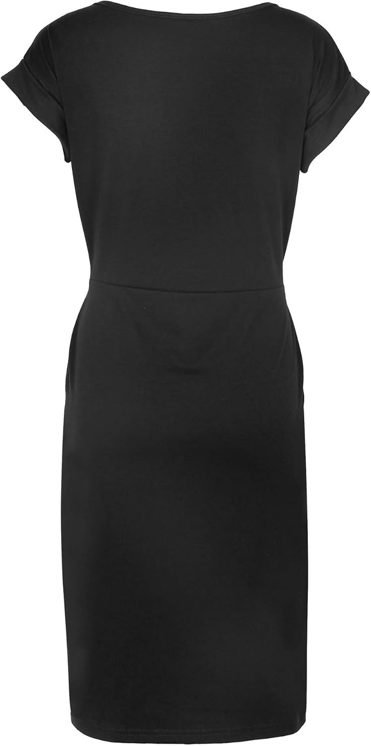 PALINDA Women's Striped Elegant Short Sleeve Wear to Work Casual Pencil Dress with Belt - Image 4