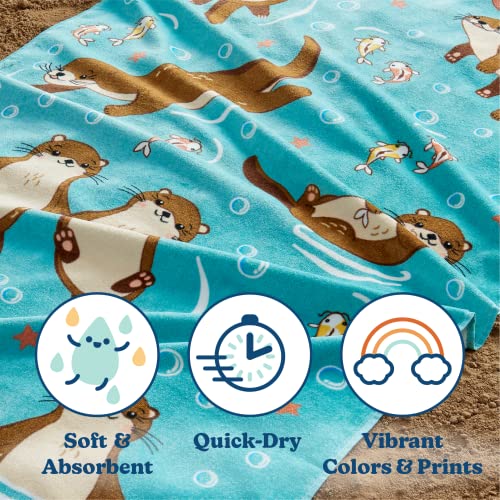 Sun Sprouts 100% Cotton Beach Towel Otter Pattern For Kids & Toddler. Bath, Pool, Camping, Travel Towel For Boys & Girls. 30” X 60” Quick-Dry & Super Absorbent Beach Blanket #TOP3