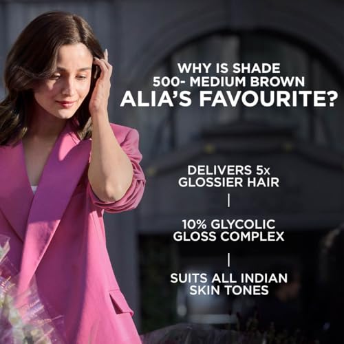 Image of L'Oreal Paris Casting Creme Gloss Hair Color With Glycolic Gloss Complex |Alia's Favourite Shade| Shade 500 - Medium Brown | 60g + 40g + 60ml
