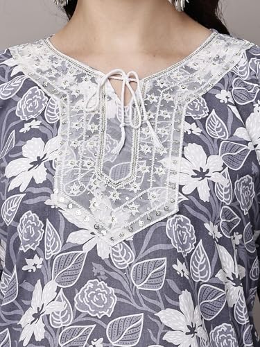 Image of Women's Red Printed Short Kurti with Lace Trim, 3 /4 Sleeves, Round Neck, Ethnic Style