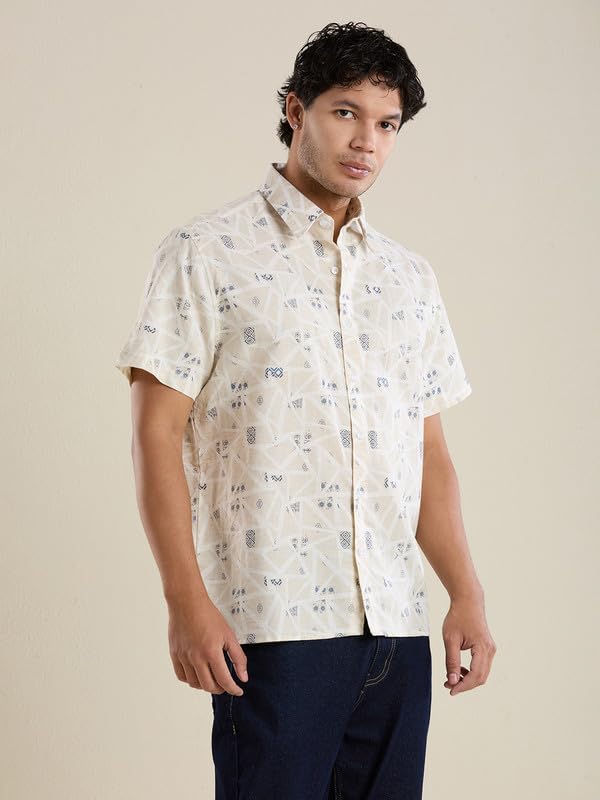 Image of MARK & ALBERT Men's Half Sleeve Linen Slim Fit Shirt