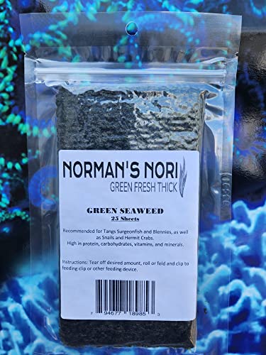 Green Seaweed Sheets 25 Package of 4” x 7.5” Nori Seaweed Sheets, for All Algae Eating Fish, 100% Natural, Nutrient-Dense, Super Thick 35g