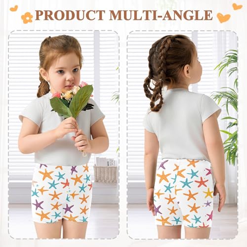 Colorful Starfish Cute Pattern Girls Shorts Elastic Waist Sports Shorts Girls Leggings Pants for 4-10 Years4