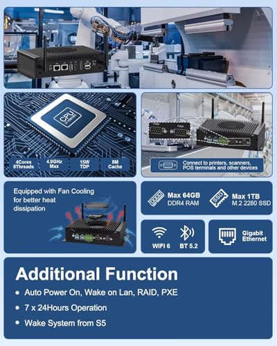 Image of WEIDIAN Industrial Mini PC Win 11 Pro Core i7 10510U 64GB RAM 1TB SSD, (Fan Cooling) Industrial Mini Desktop Computer GPIO, 4K 2HD+DP, 2LAN, 2COM RS232 /422 /485, 6USB WiFi6&BT5.2 Auto Power On