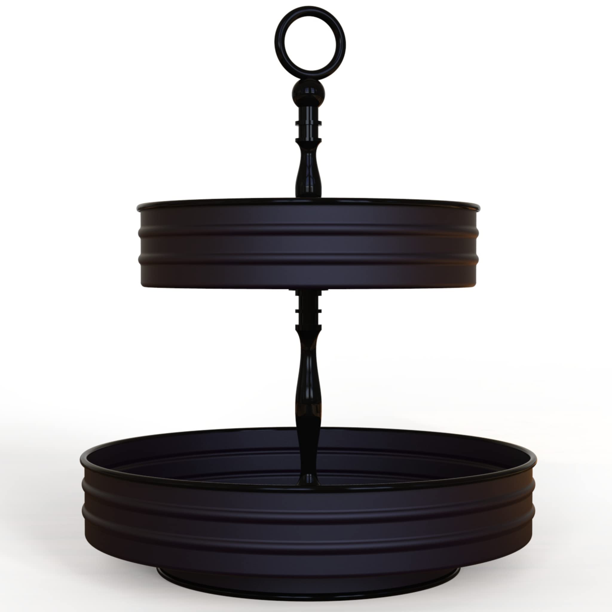 2 Tier Tray – Midnight Black Tiered Tray Stand - Farmhouse Tiered Tray - Elegant Metal Two Tiered Tray Farmhouse - Storage Organizer for Use in Bathroom, Bedroom, Office & Kitchen